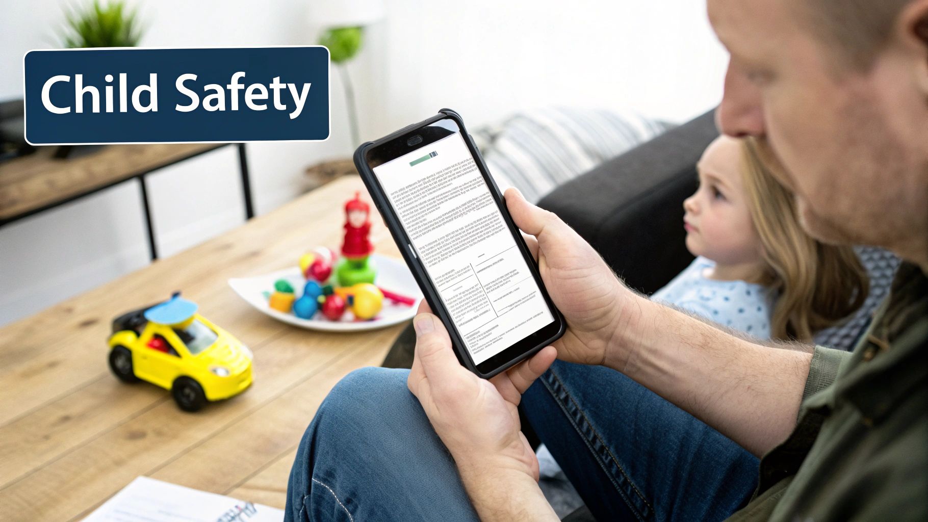 A parent's hands gently hold a child's smaller hands, symbolizing protection and care.