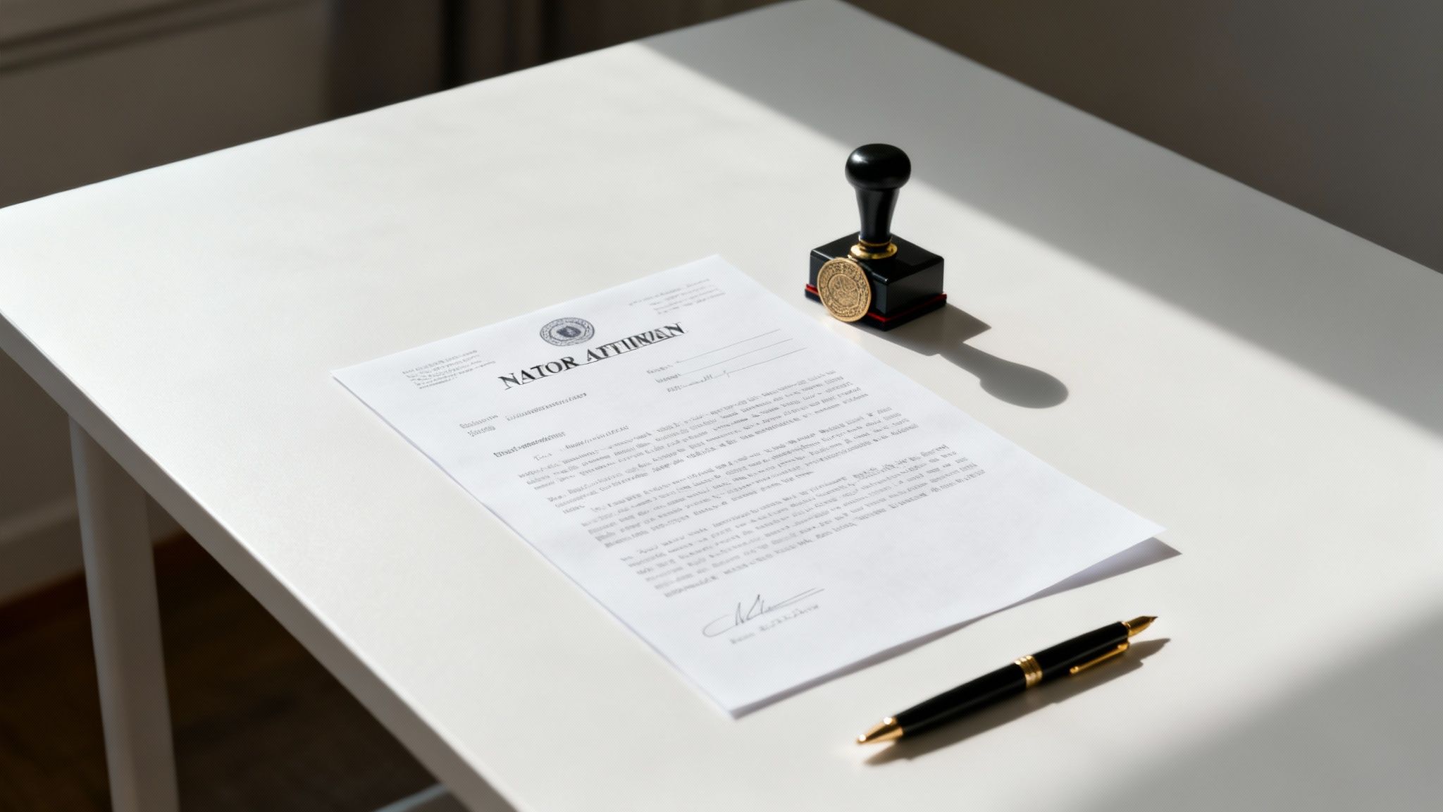 A legal document being notarized, symbolizing the finalization of a will.