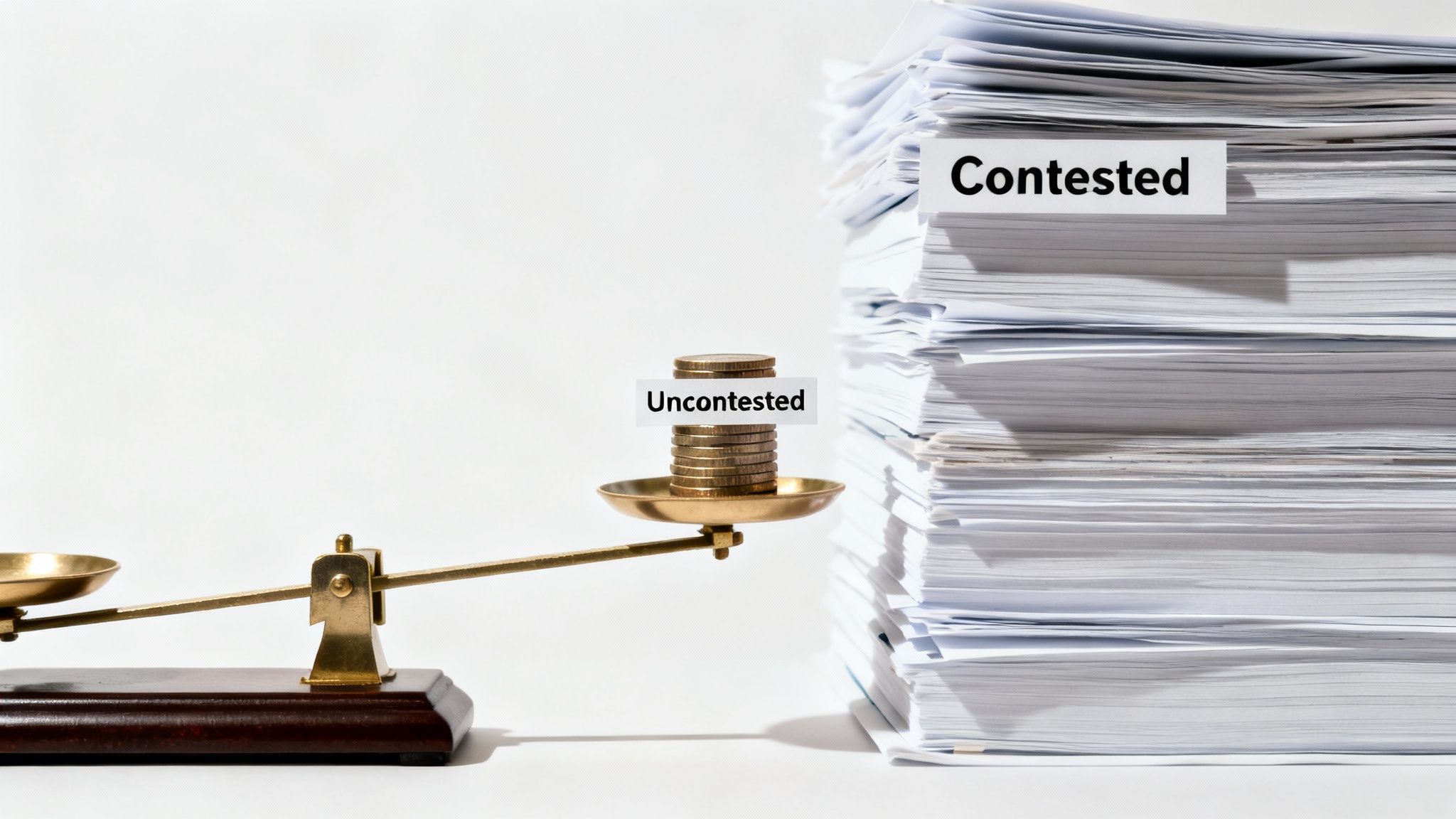 A gavel and a piggy bank on a wooden table, illustrating the financial comparison of legal choices.