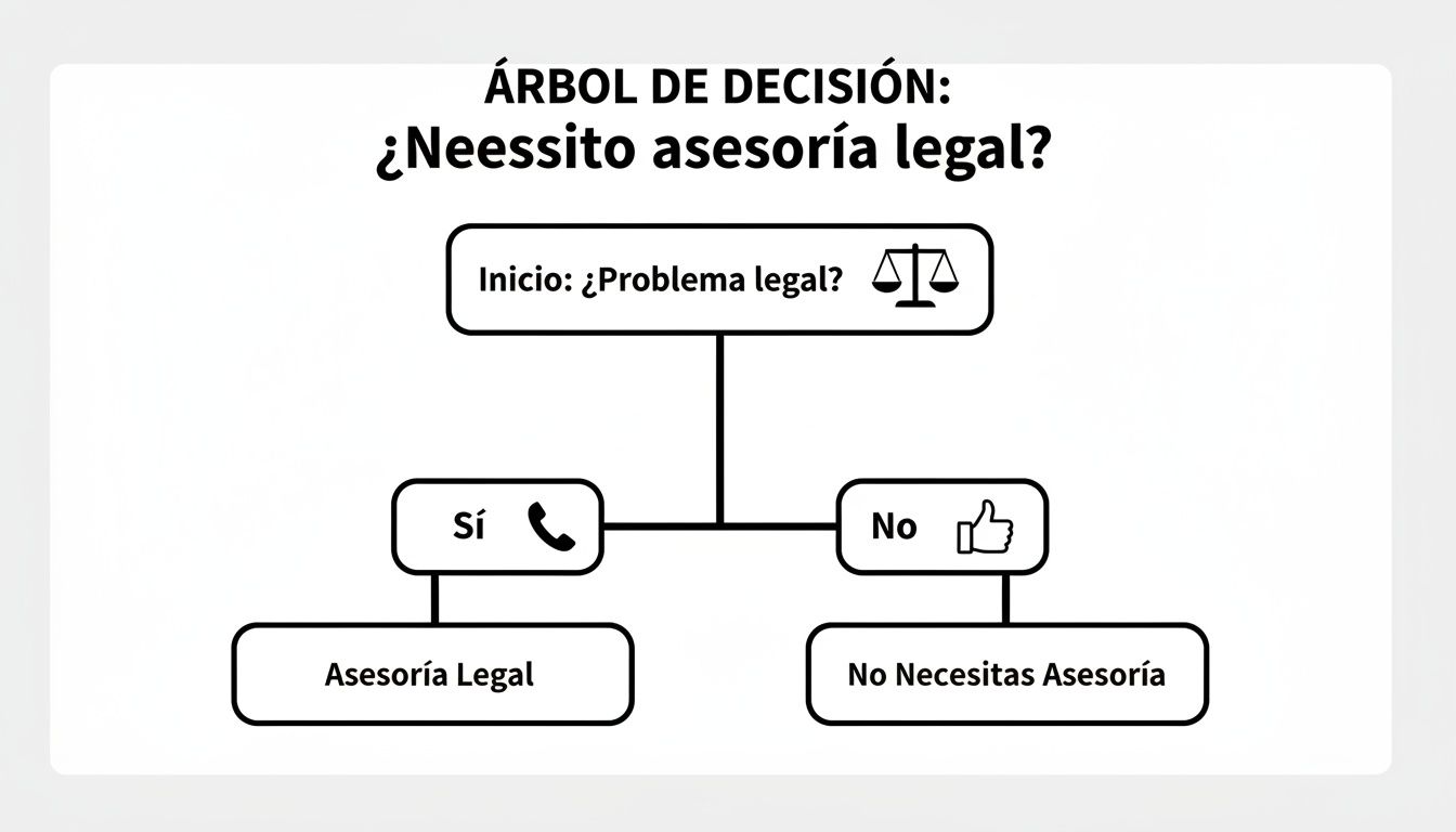 Diagrama de árbol de decisión sobre si se necesita asesoría legal, mostrando las opciones sí y no.