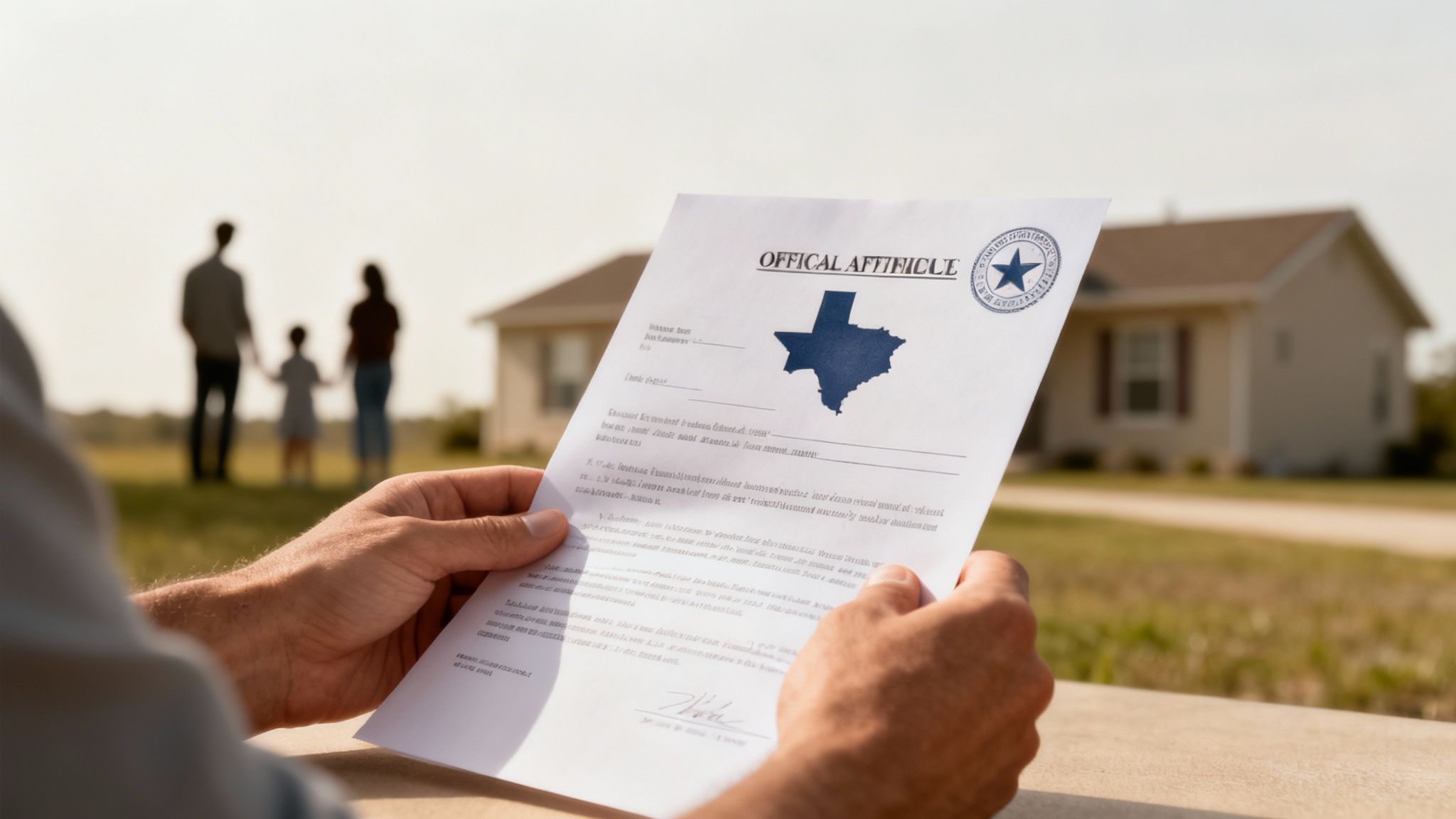 Family reviewing legal documents at a table.