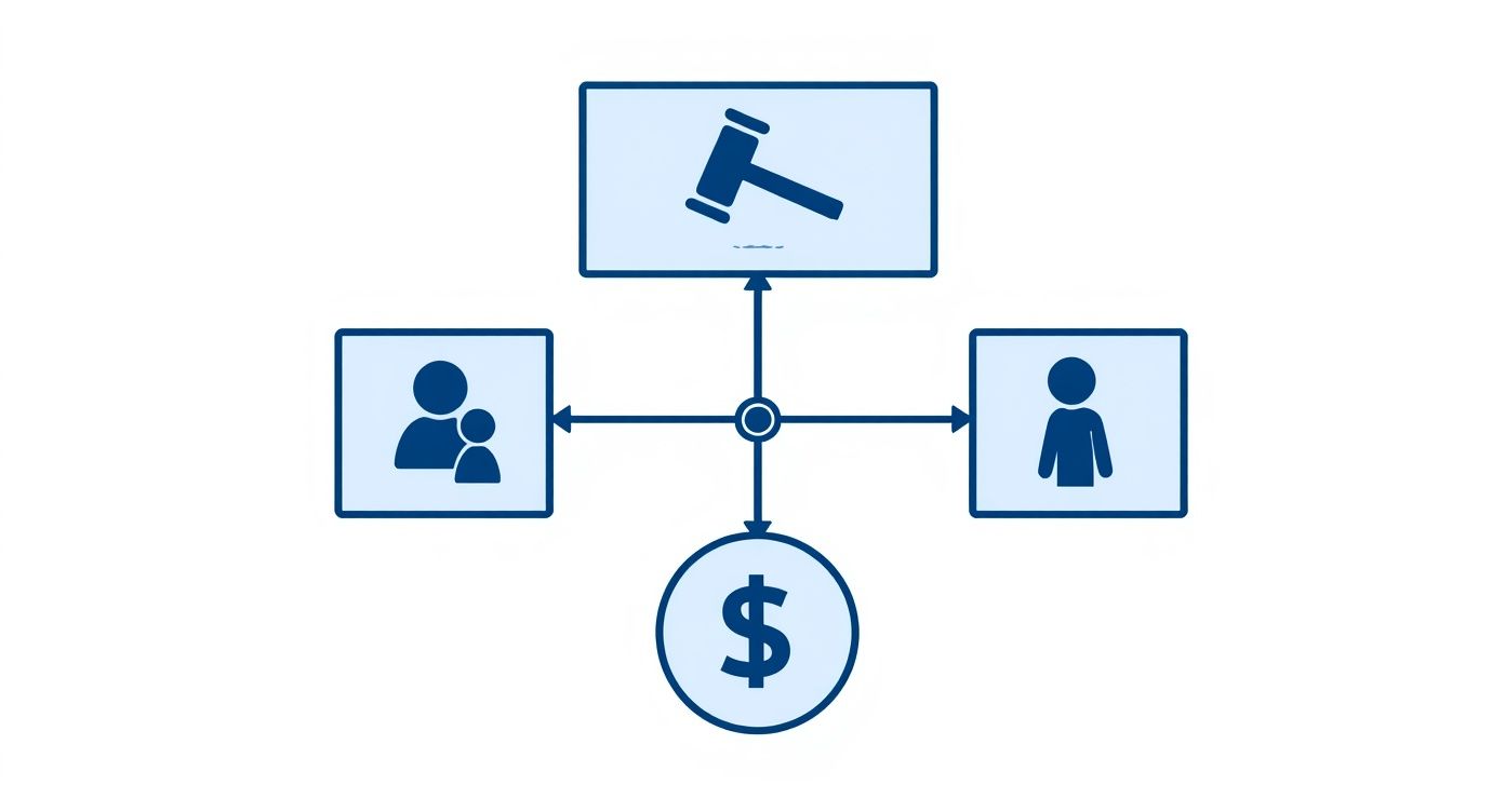 Infographic showing the hierarchy of a SAPCR case, starting with the suit itself and branching into custody and support components.