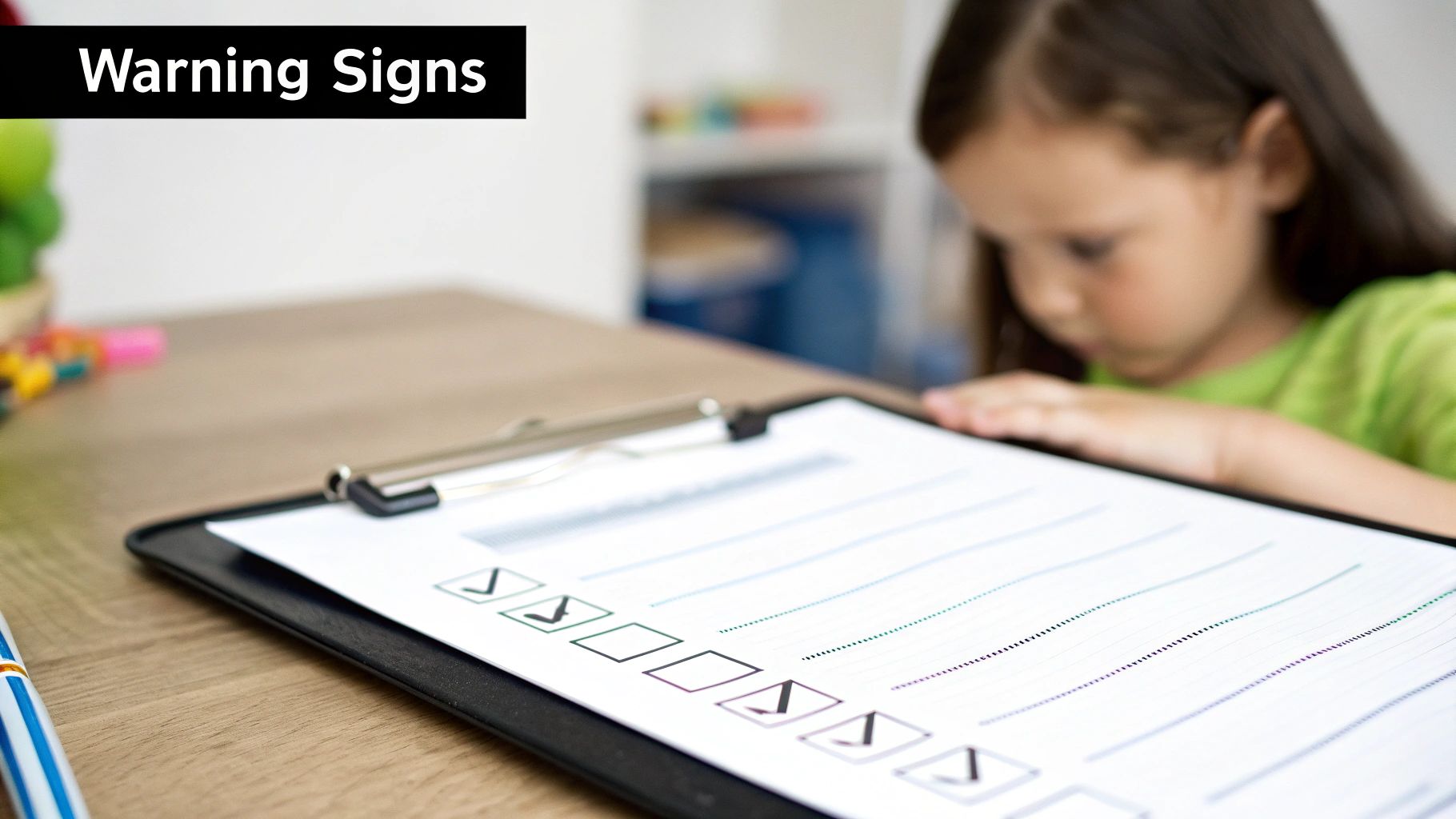 A concerned parent looking at their child, who is turned away, symbolizing the emotional distance caused by parental alienation.