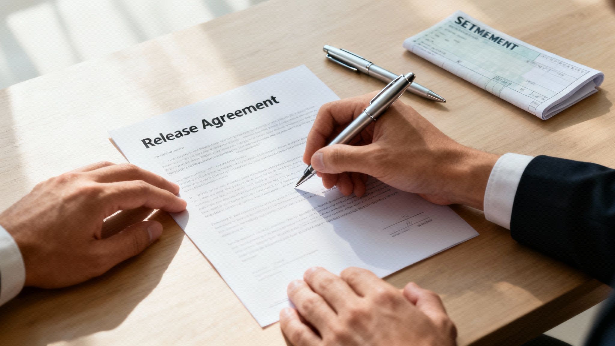 A person looking thoughtful while reviewing legal documents on a tablet.