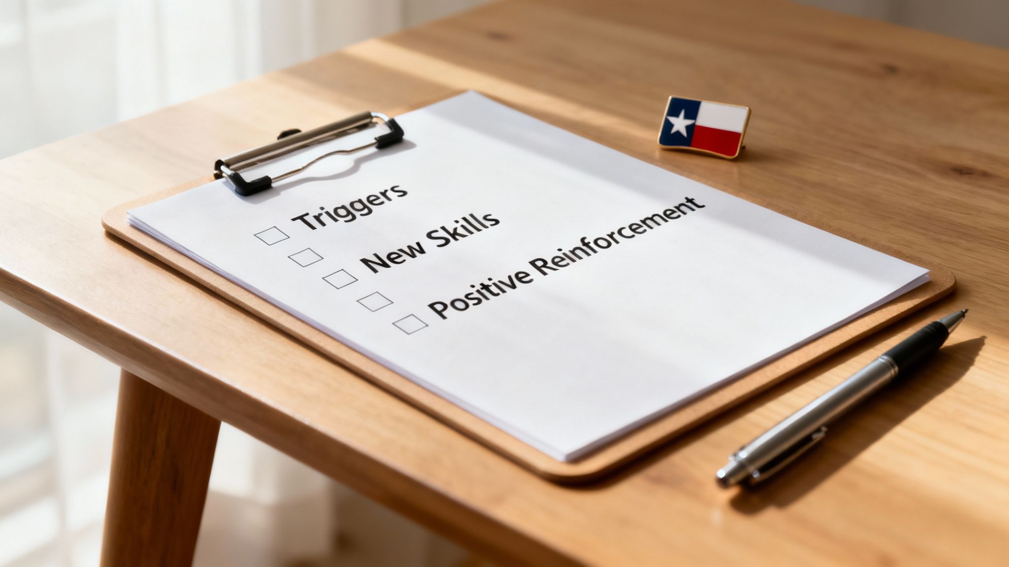 A detailed document with a pen, signifying the specific components of a support plan.