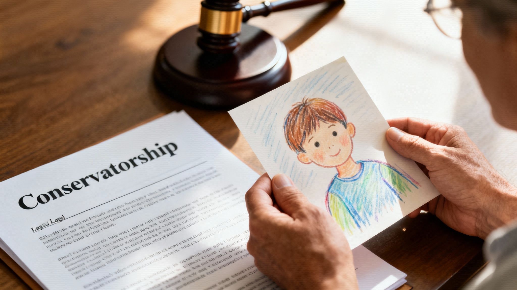 A parent and child holding hands, representing family unity during a legal case.