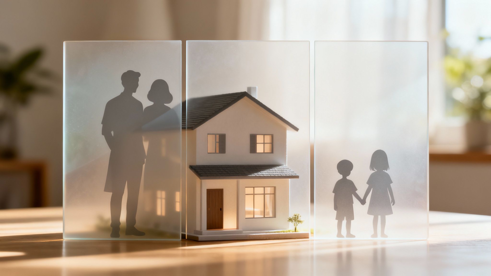 A family sitting with a lawyer, looking at documents with a sense of relief.