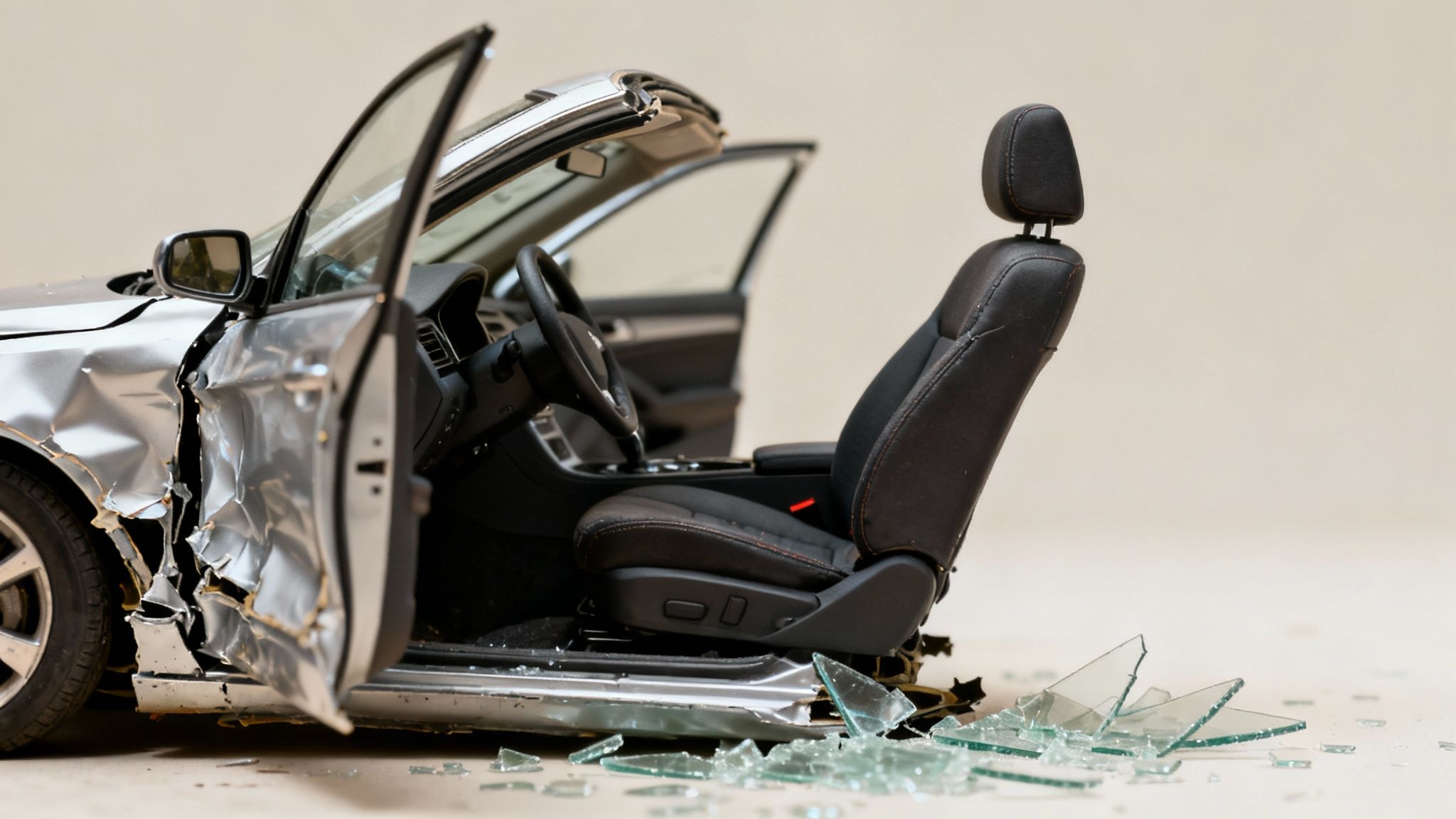 A serious T-bone car accident at an intersection with emergency services present.