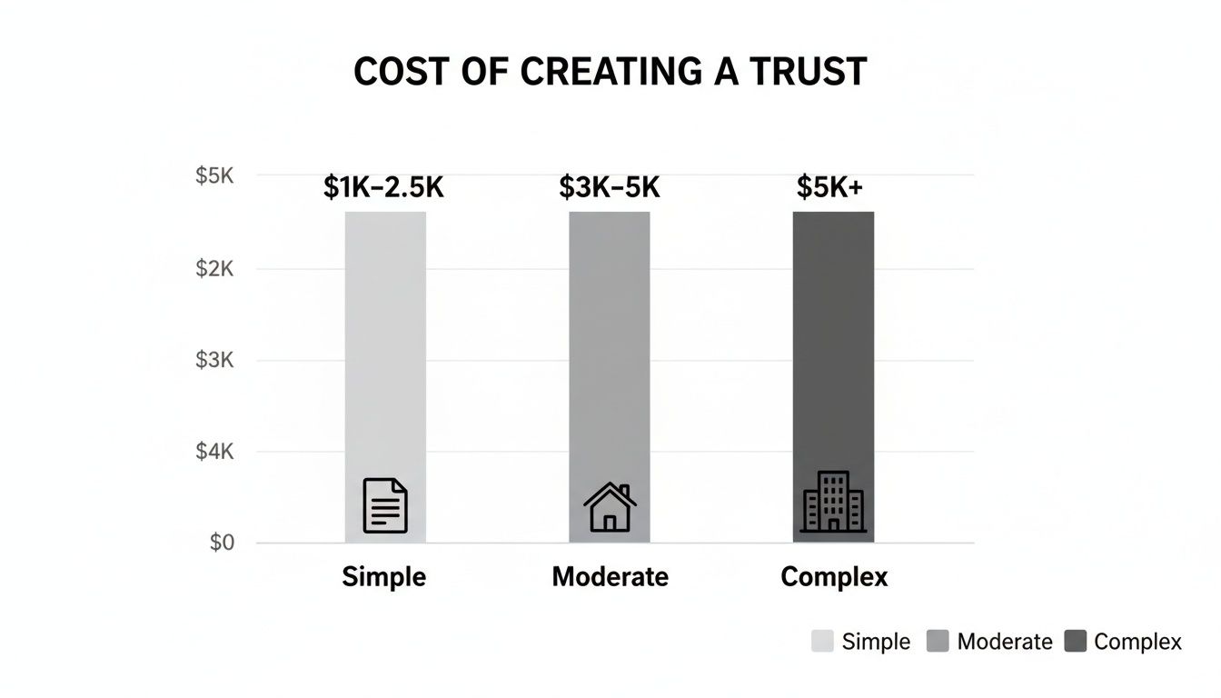 Bar chart illustrating the cost of creating a trust across simple, moderate, and complex categories.