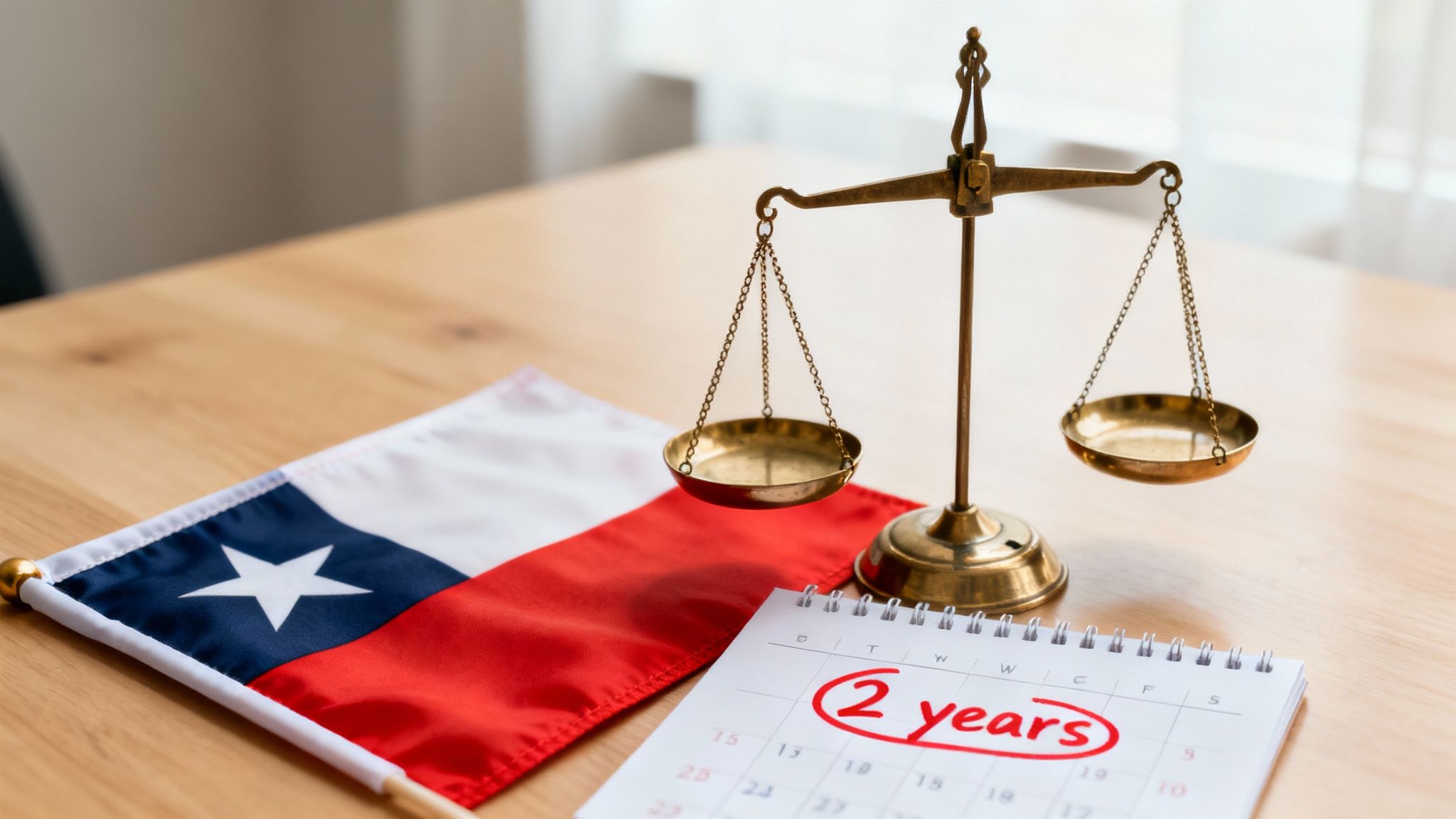 A balanced scale of justice representing Texas injury law.