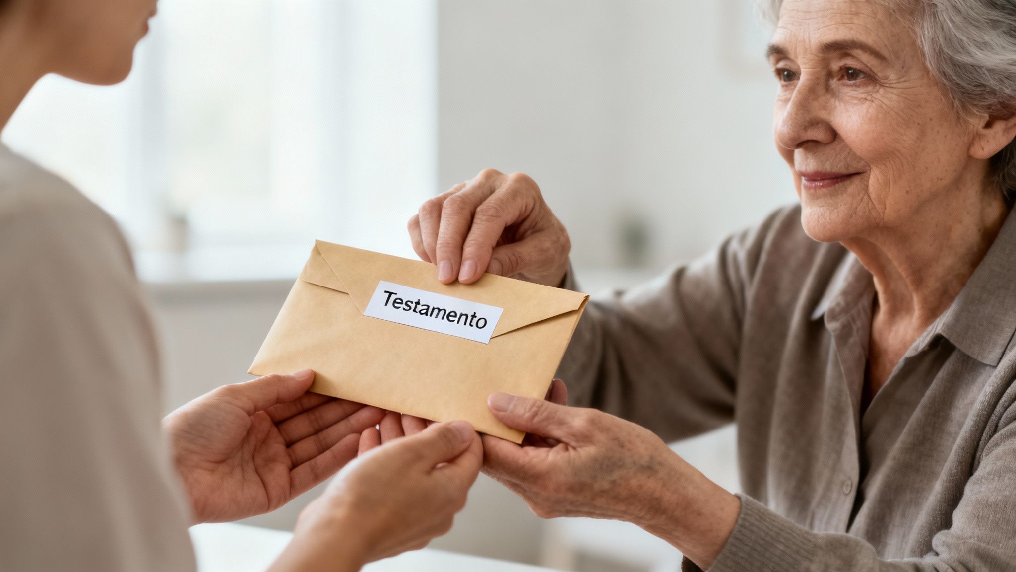 Una persona revisando documentos de planificación patrimonial con calma en un escritorio bien iluminado.