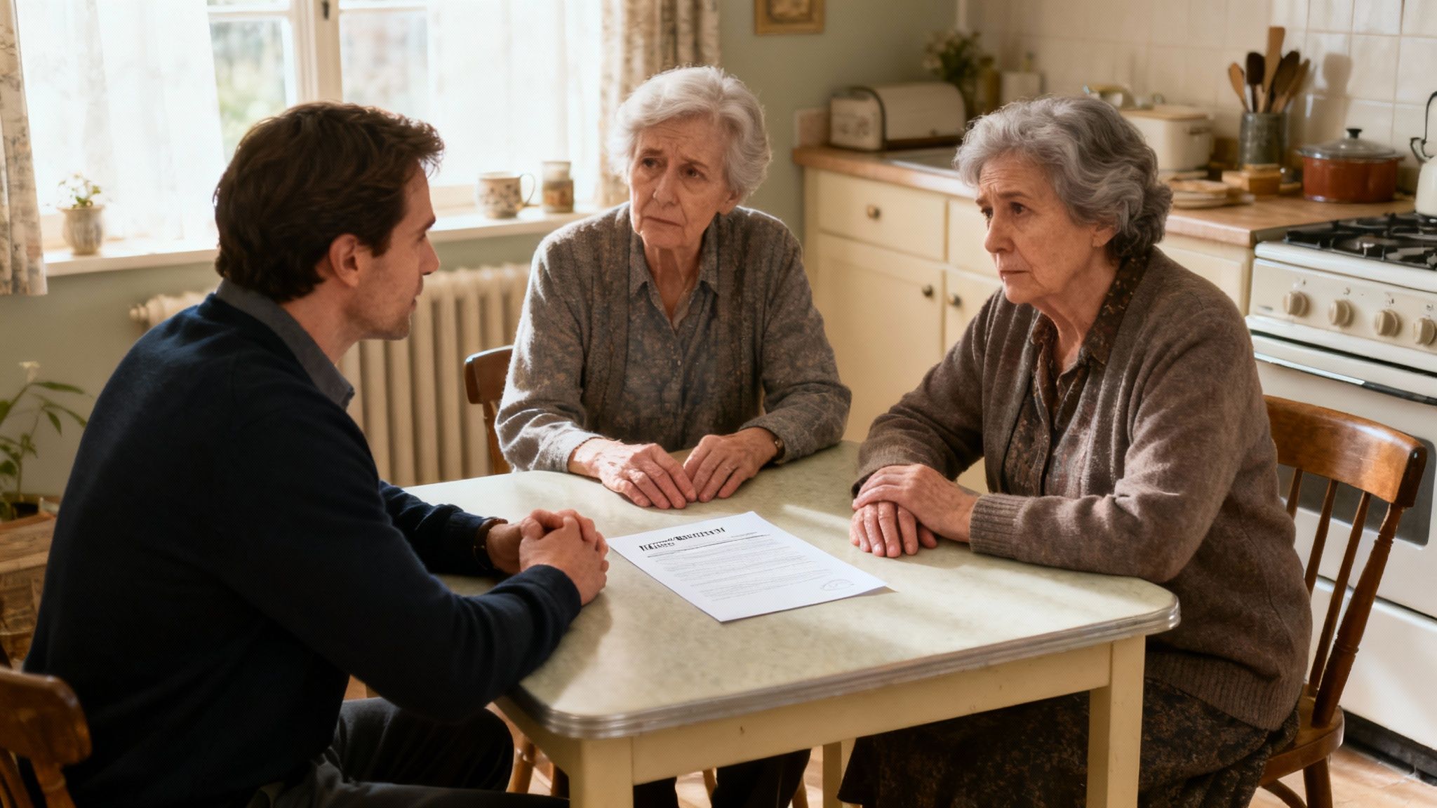Two people reviewing a document at a table, representing the careful selection of witnesses.