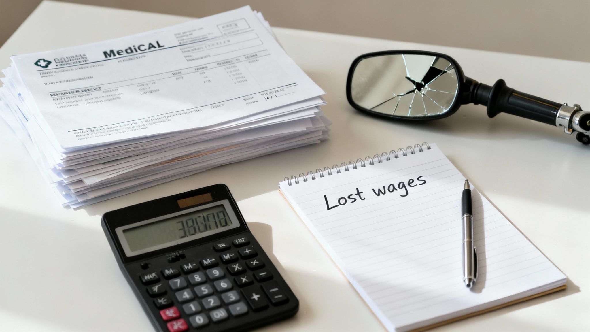 A close-up shot of a motorcycle's speedometer and handlebars.
