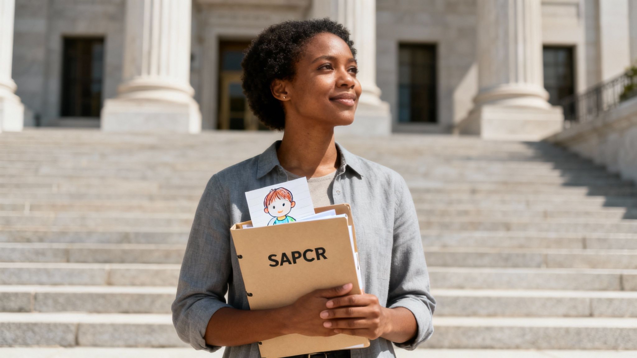 A parent and child filling out legal paperwork together.