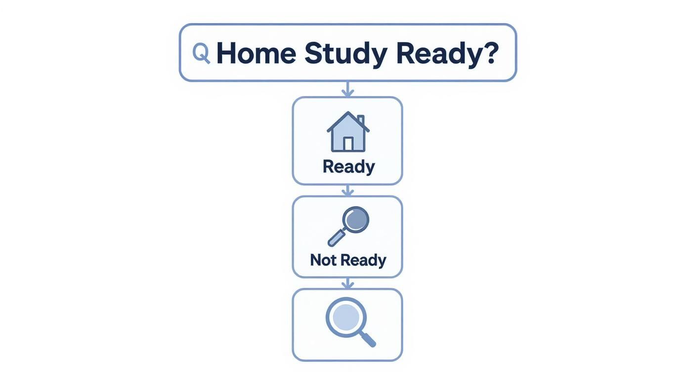 Flowchart showing home study readiness assessment process with ready and not ready options