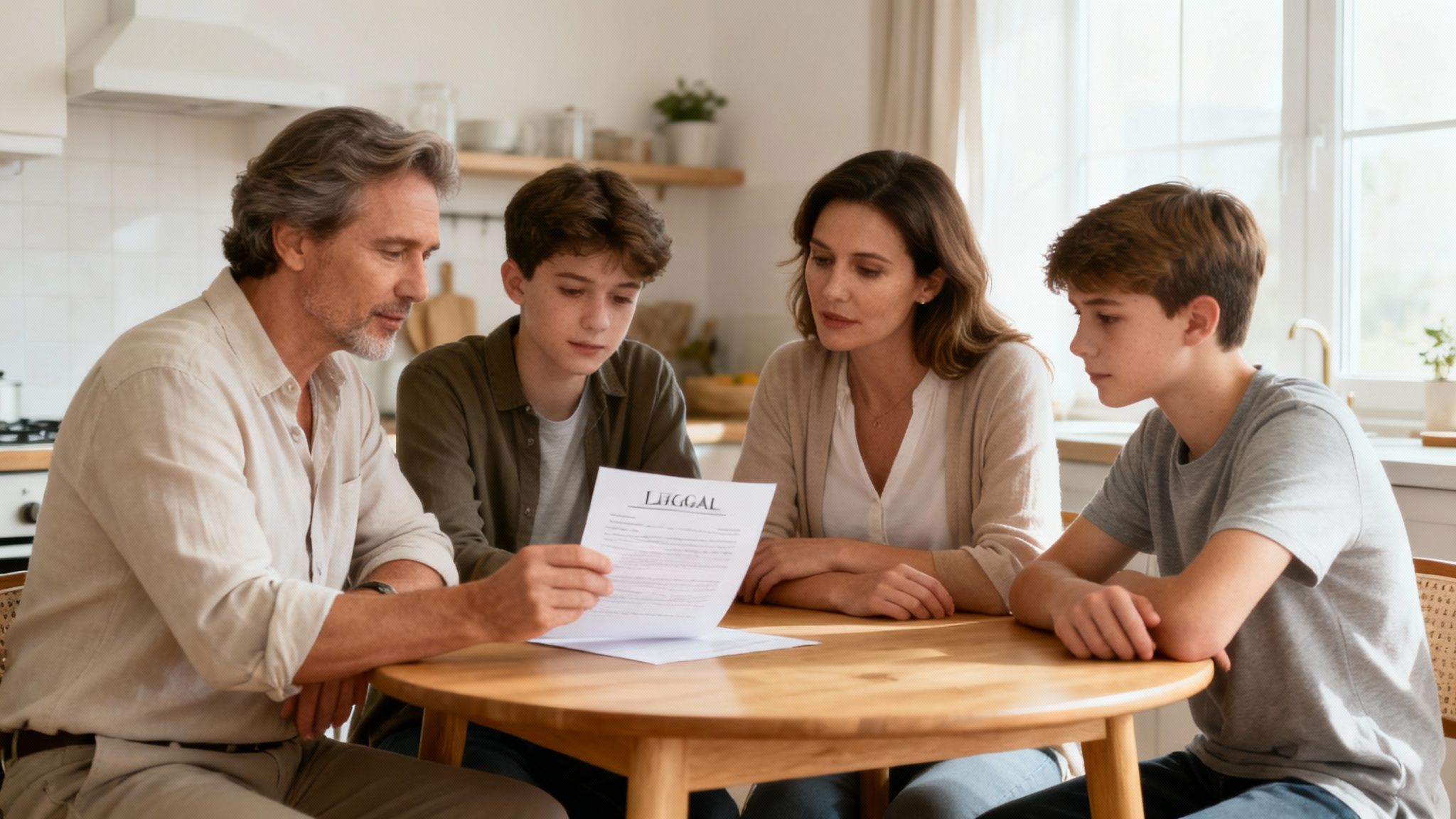A warm image of a blended family, including parents and children of various ages, smiling together.