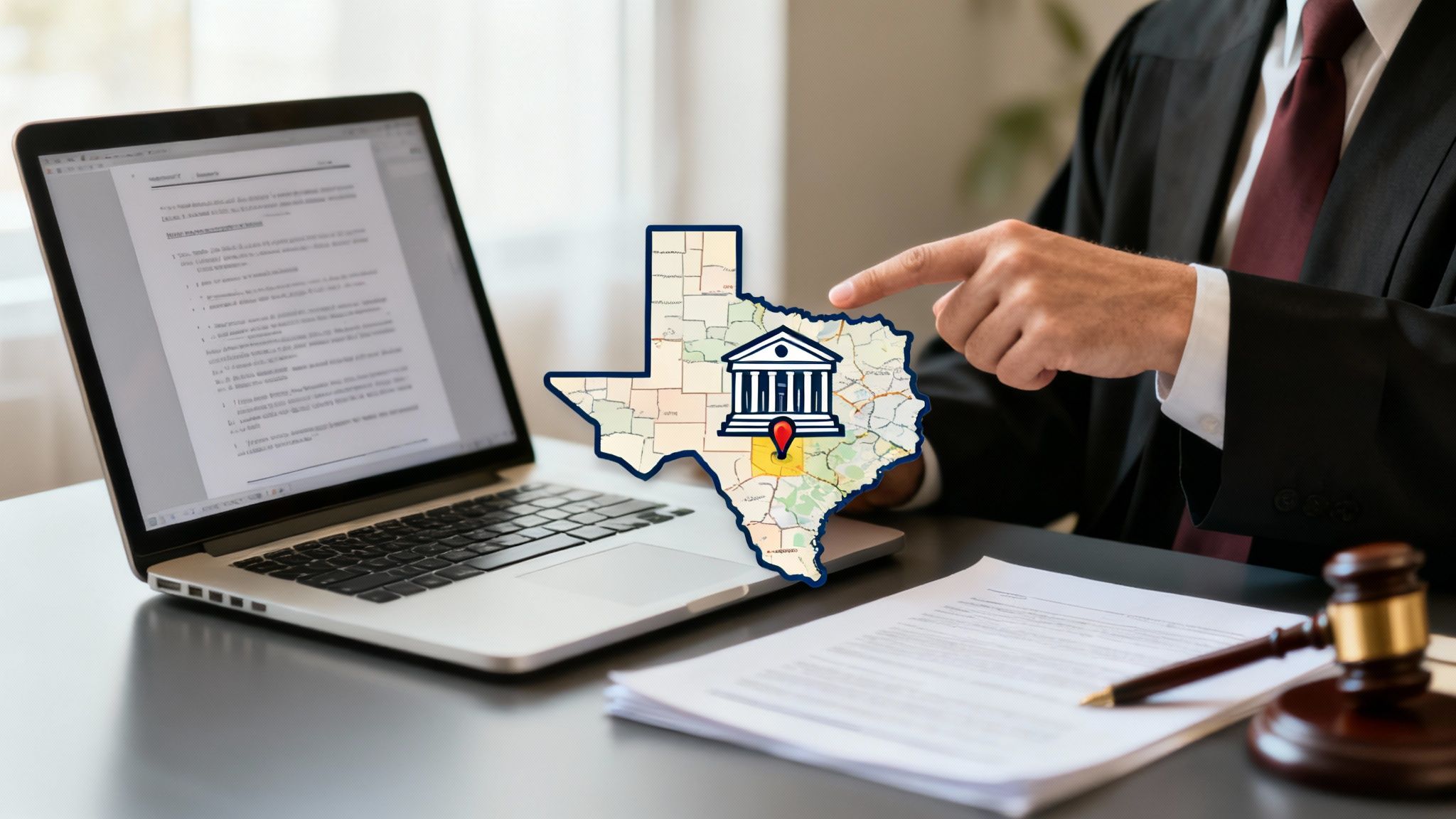 A classic Texas courthouse building, representing the local legal system.