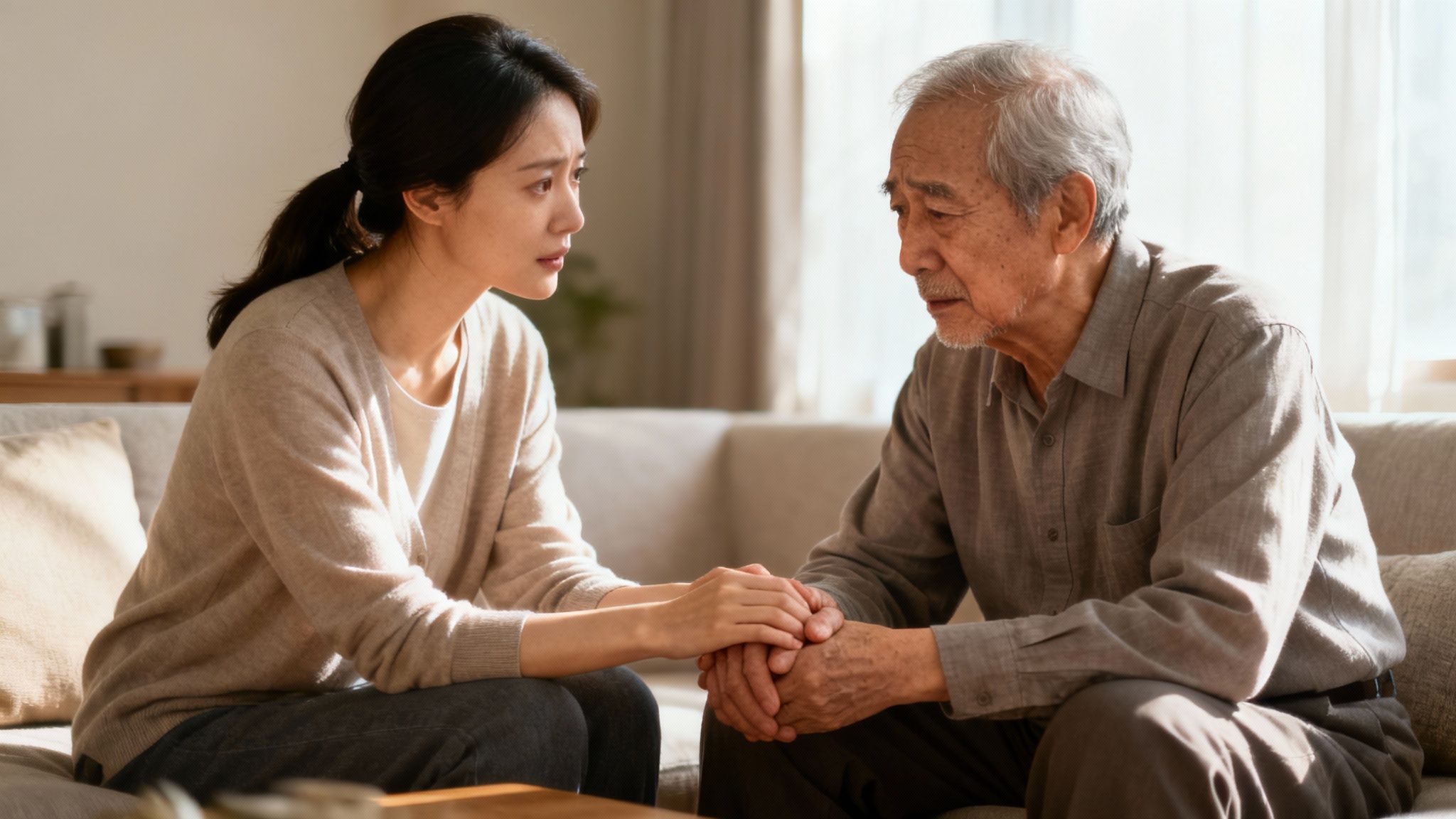 A caring hand holding an elderly person's hand.