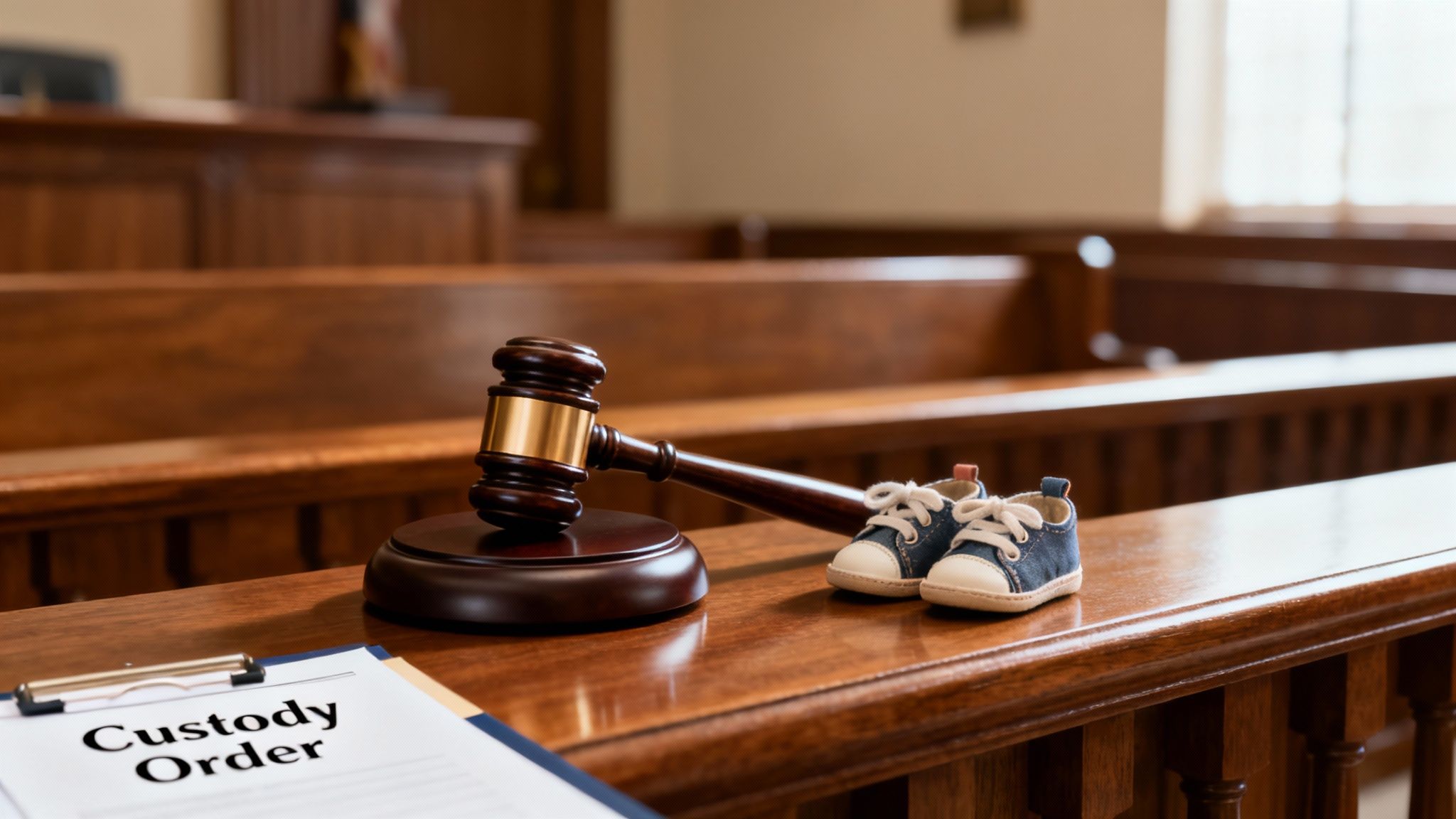 A judge's gavel on a wooden block, signifying the legal remedies a Texas court can enforce against parental alienation.