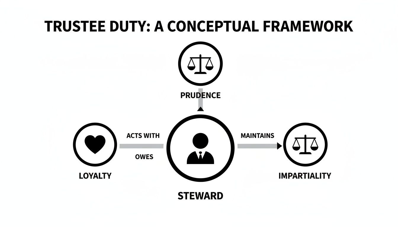 A conceptual framework illustrating Trustee Duty with Steward, Loyalty, Impartiality, and Prudence.