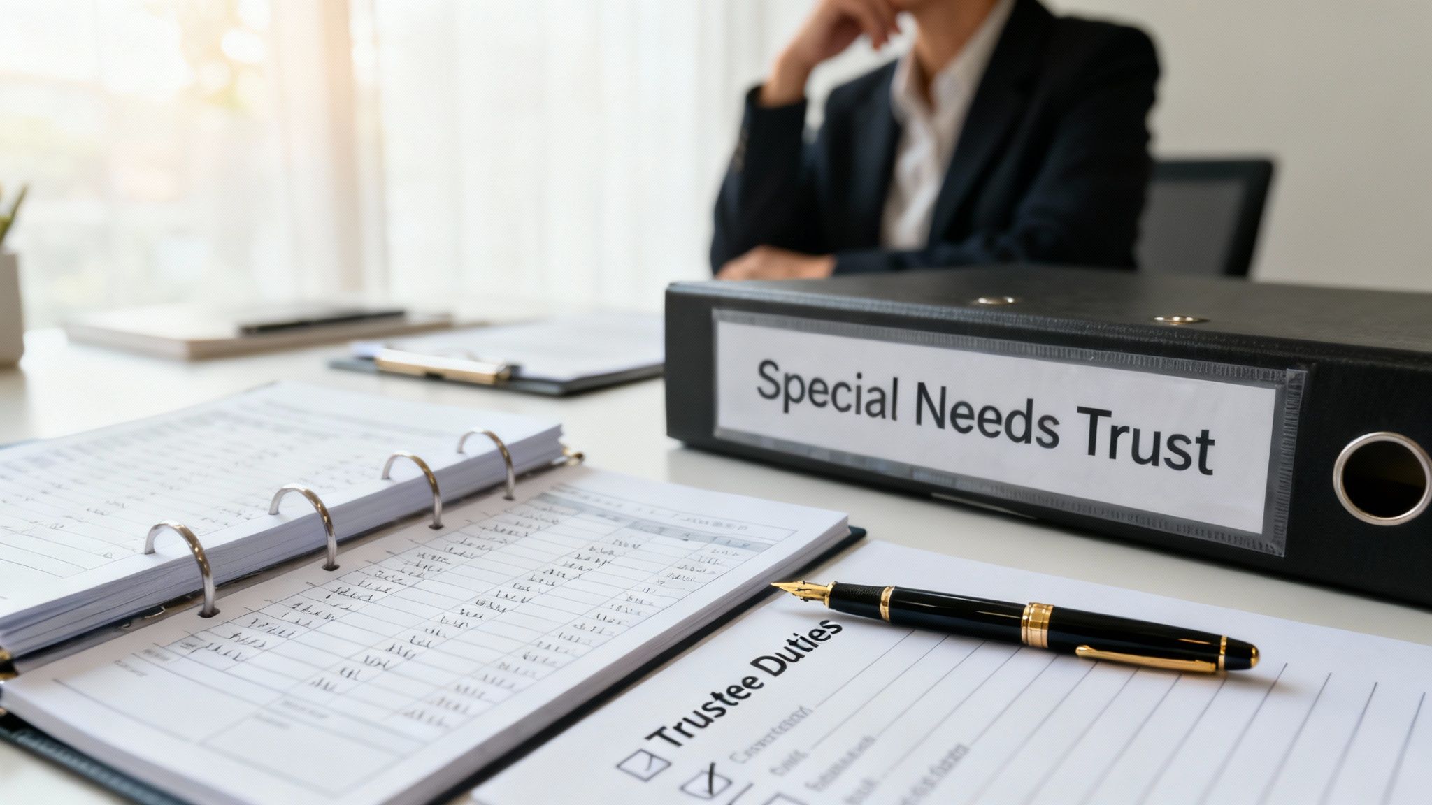 A person's hands carefully holding a small, thriving plant, symbolizing the nurturing and protective role of a trustee.