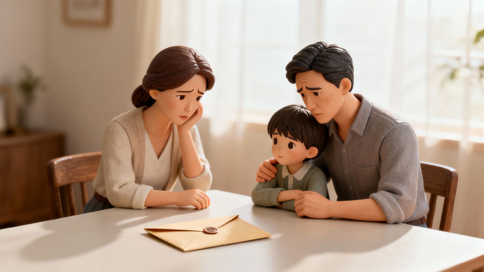 A concerned parent looking at their child, worried about the future.