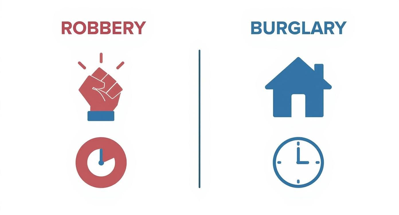 Infographic about difference between robbery and burglary