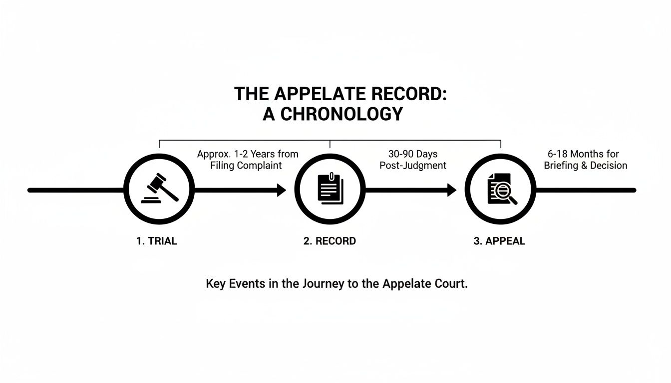 Chronological flowchart illustrating the appellate record process, from trial to record creation and appeal.