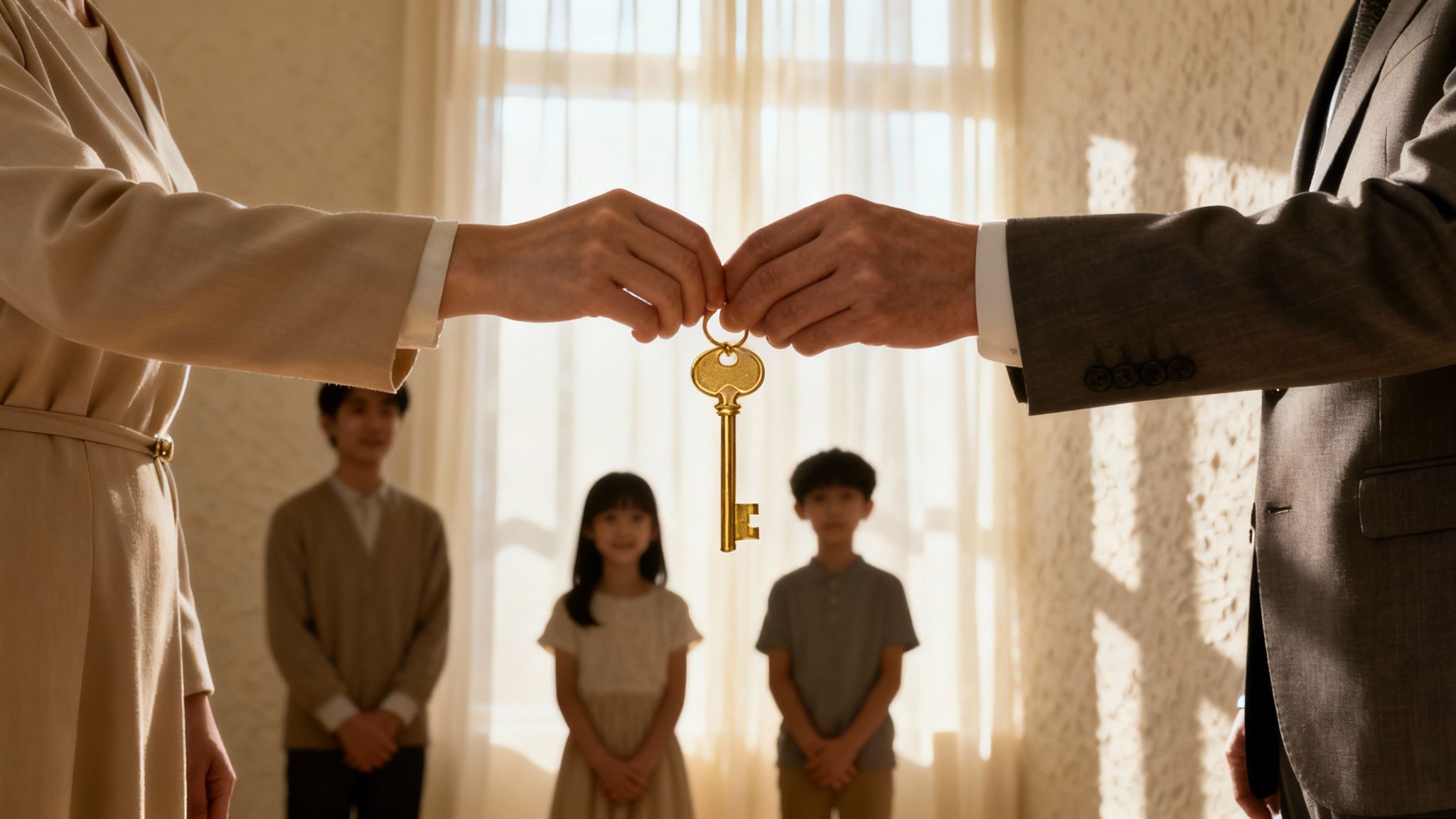 Una pareja mayor sonriendo mientras revisan documentos en una mesa de madera.