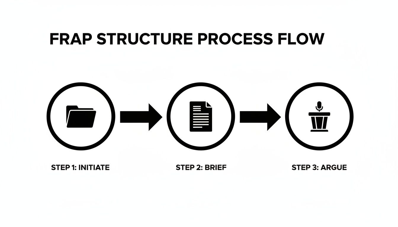 Flow chart illustrating the FRAP structure process in three steps: initiate, brief, and argue.