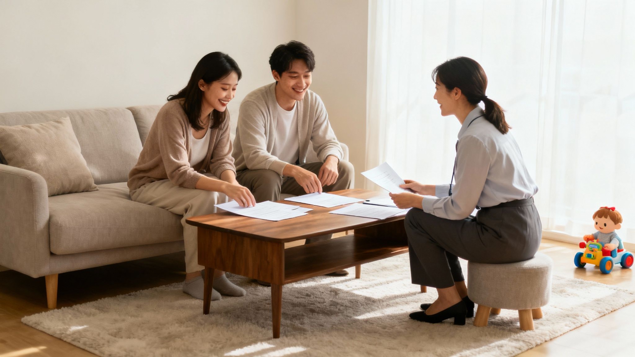 A hopeful adoptive parent prepares a nursery, painting a wall with a warm, gentle color.