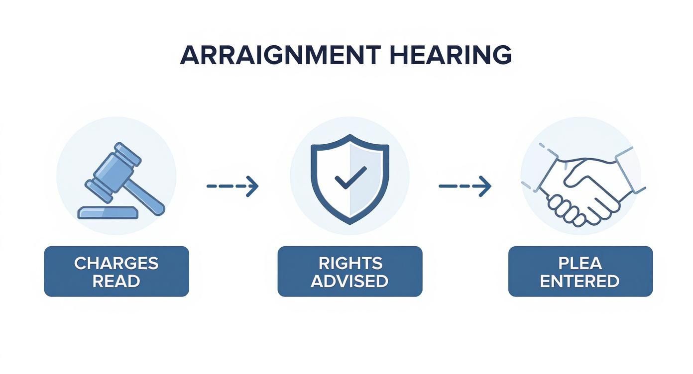 Infographic about what happens at arraignment hearing