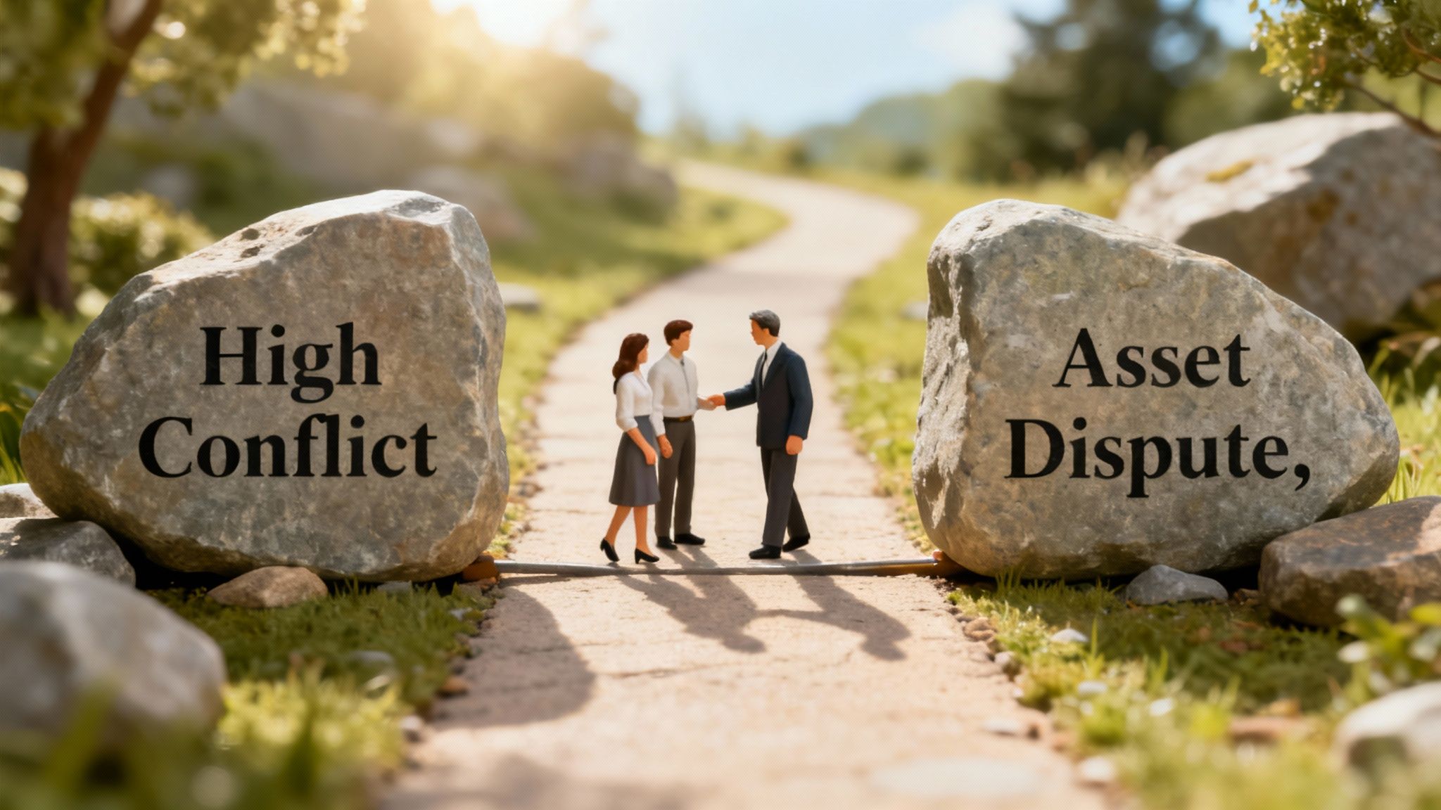 Frustrated couple sitting apart on a couch, representing roadblocks in mediation.