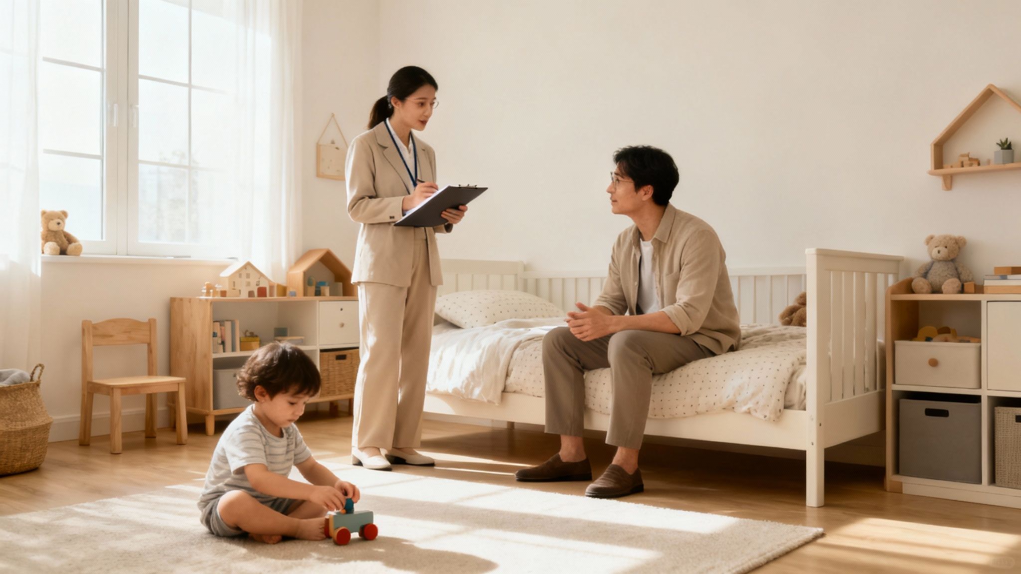 A parent and child working on a puzzle together at home, signifying a positive home environment.