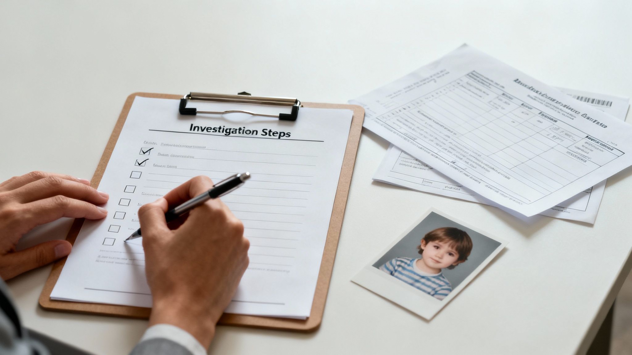 A concerned parent holding their child's hand.