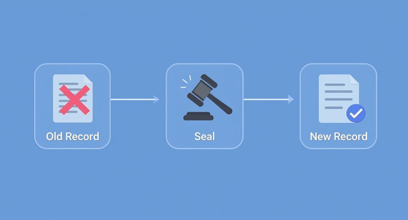 A diagram illustrating the process of sealing old records to create new, verified records.
