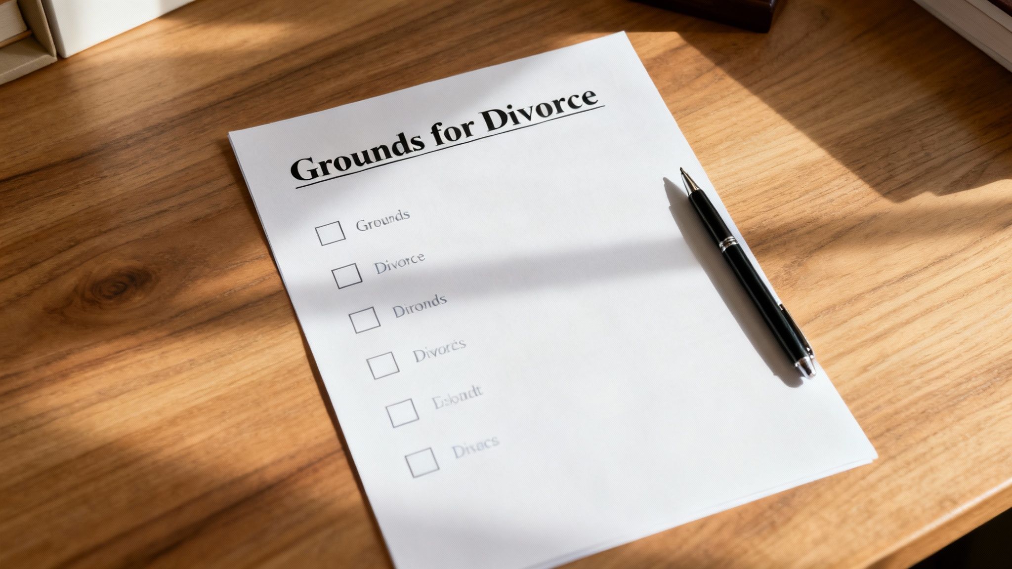 A legal document and gavel, symbolizing the formal grounds for divorce in Texas.