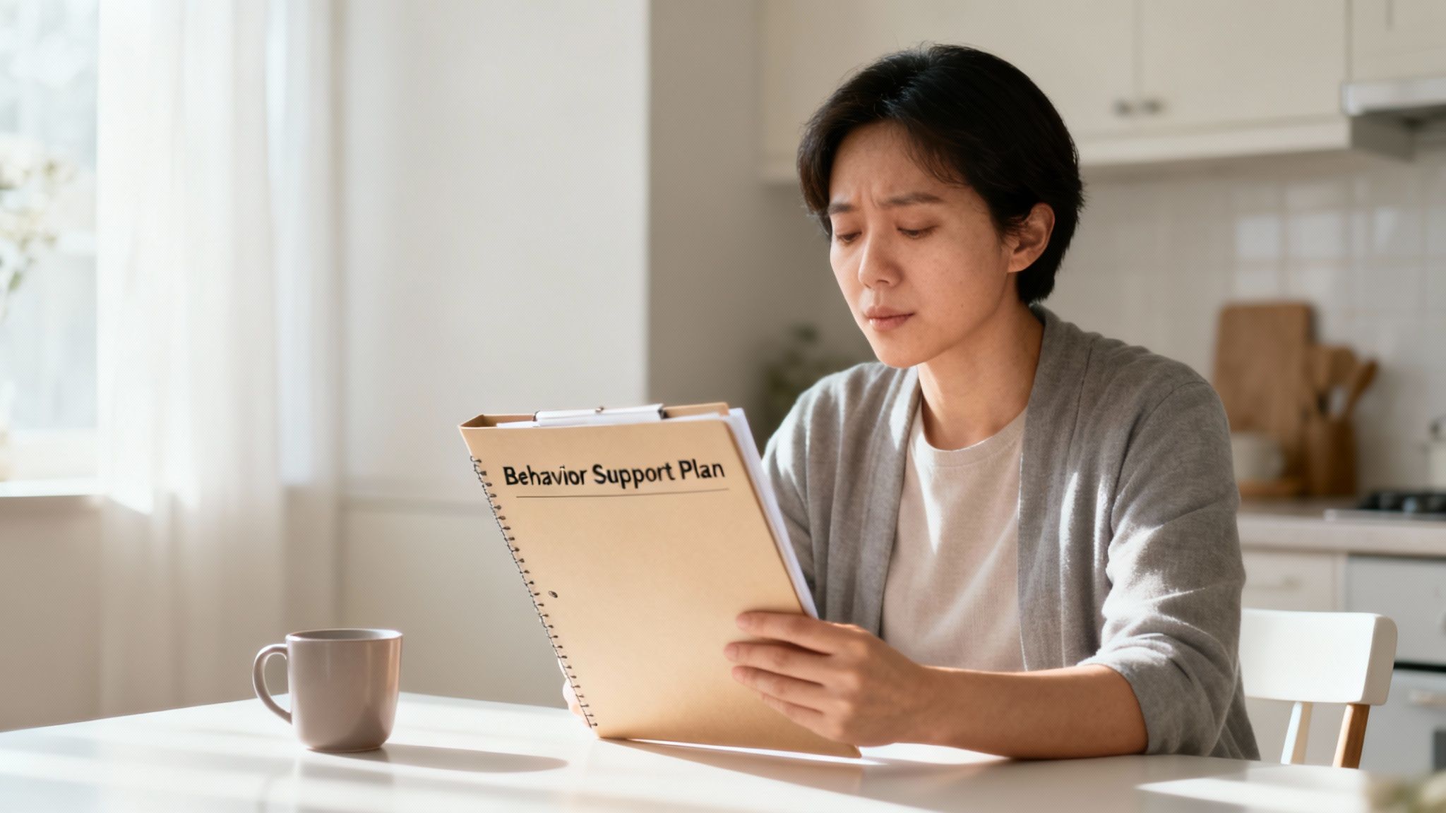 A parent and child working together at a table, representing collaboration on a plan.