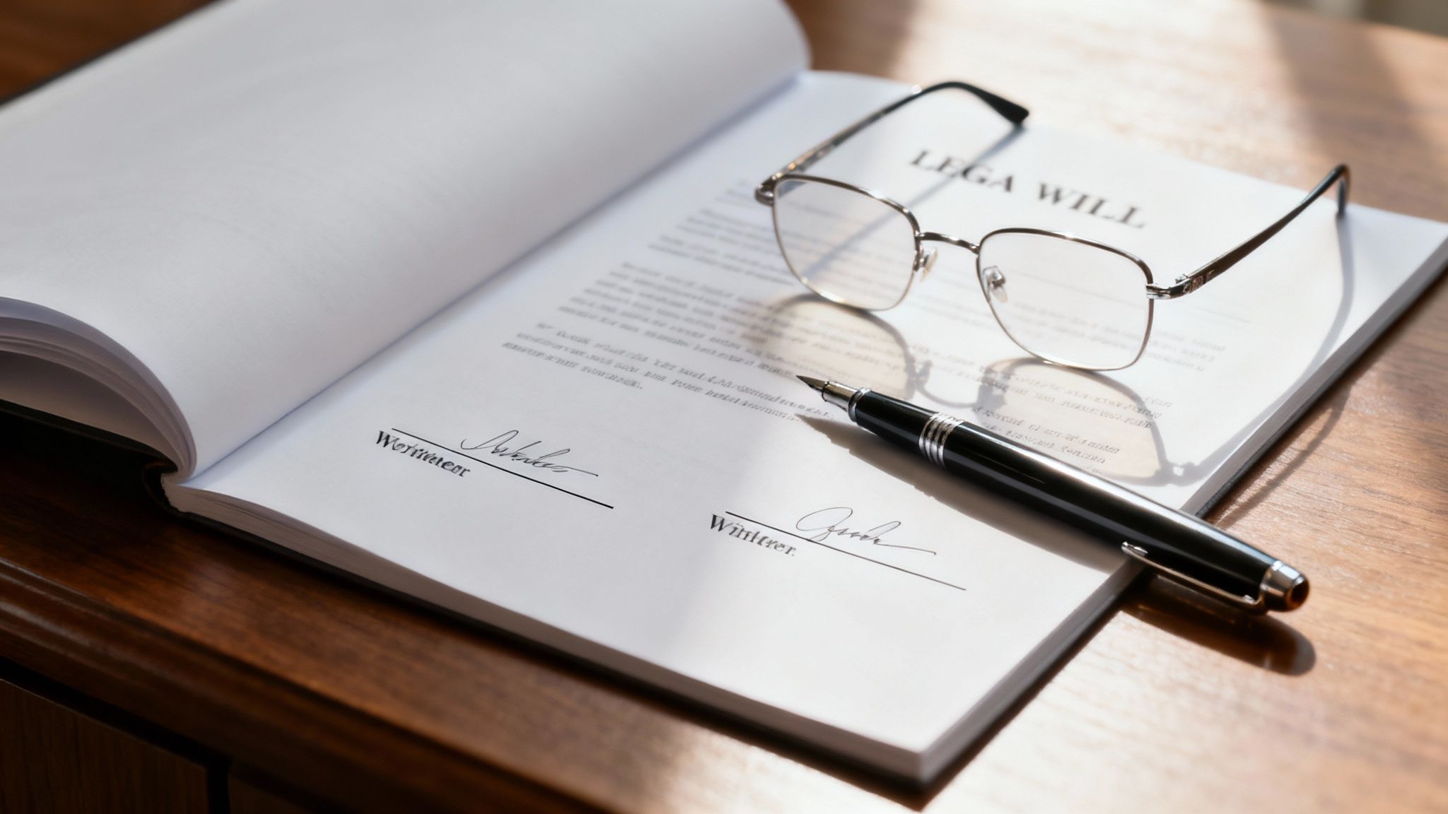 A person carefully signing legal documents with a pen.