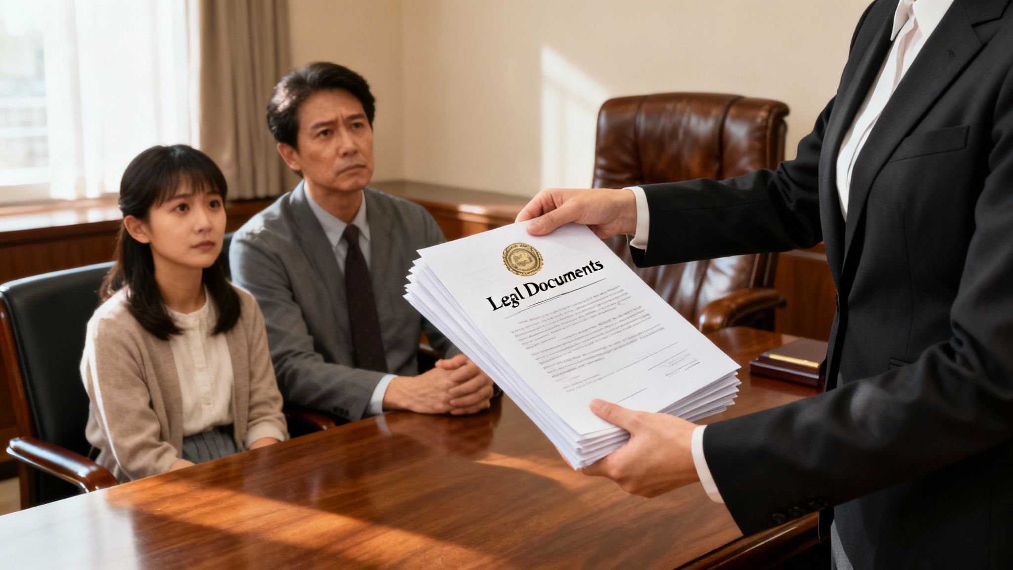 Una persona entregando documentos importantes a otra en un gesto de confianza y responsabilidad.