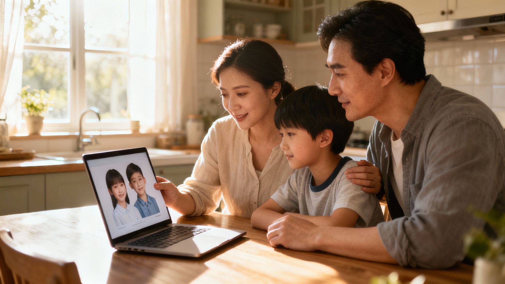 A diverse family laughing together in a park, representing the joy of adoption.