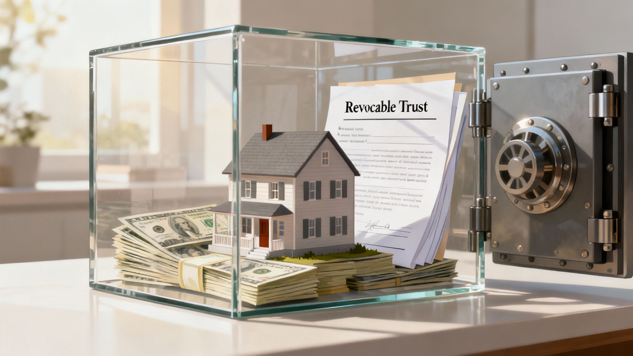 A family reviewing estate planning documents with a lawyer, symbolizing security and planning.