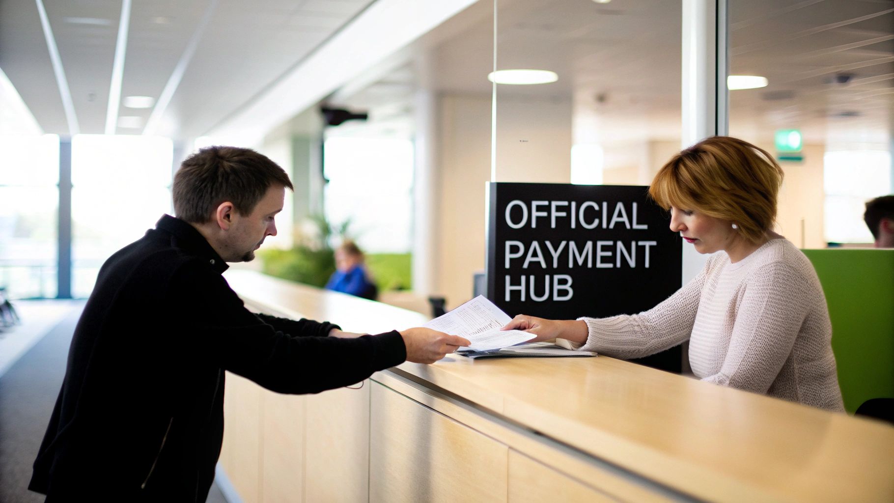 A parent and child looking at a tablet together, representing financial planning and support.