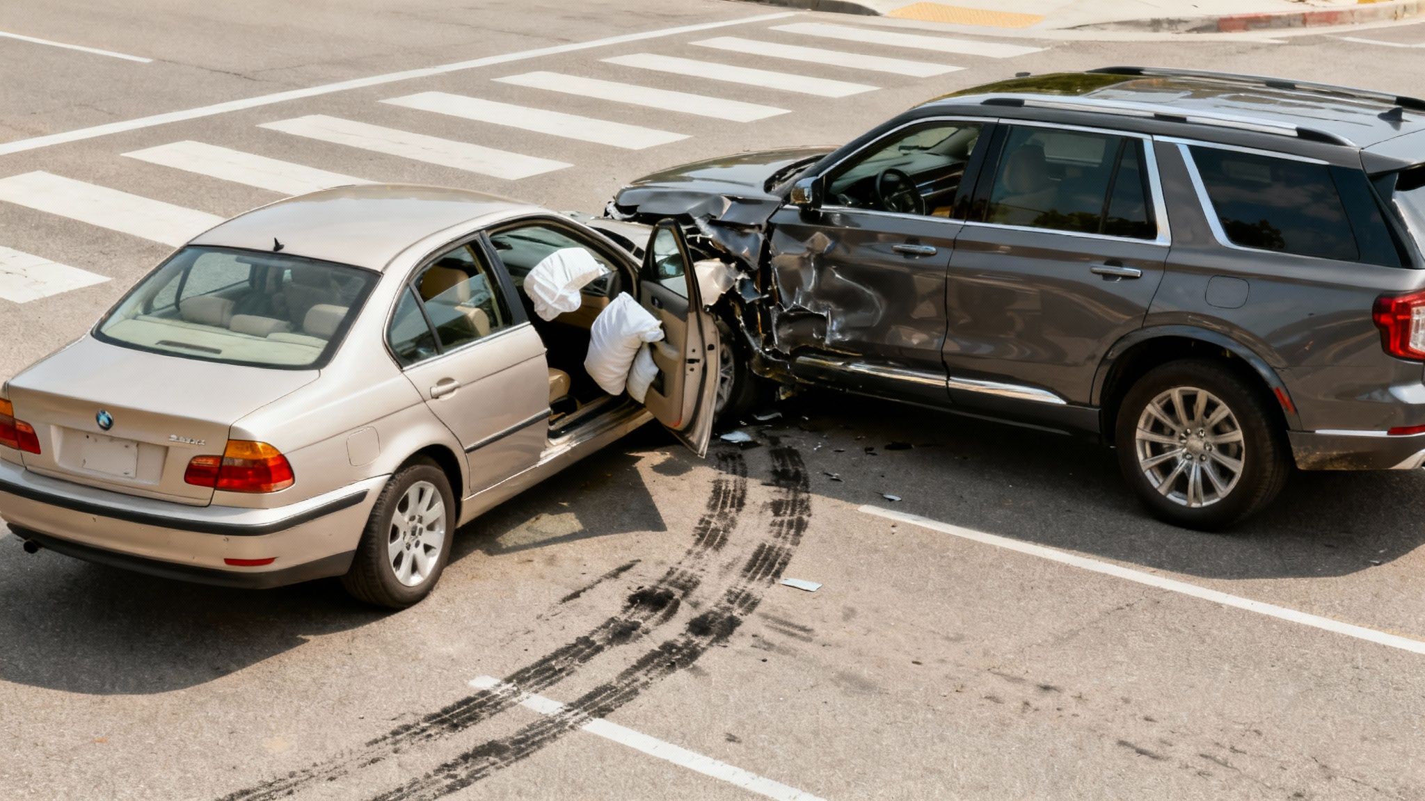 Occupants inside a vehicle moments before a T-bone accident.