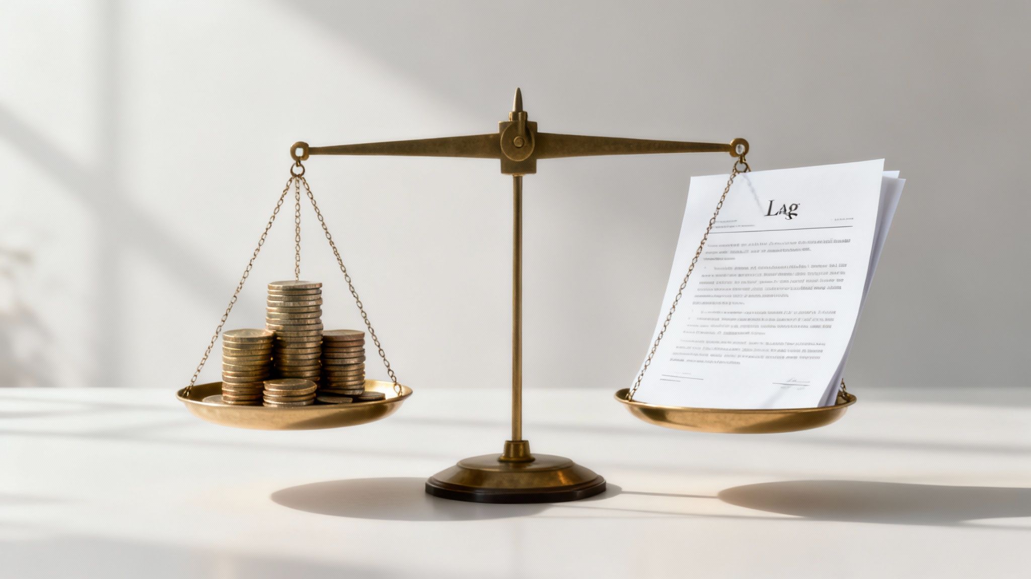 Scales balancing stacks of coins and legal documents, symbolizing the financial aspects of probate law and estate management.