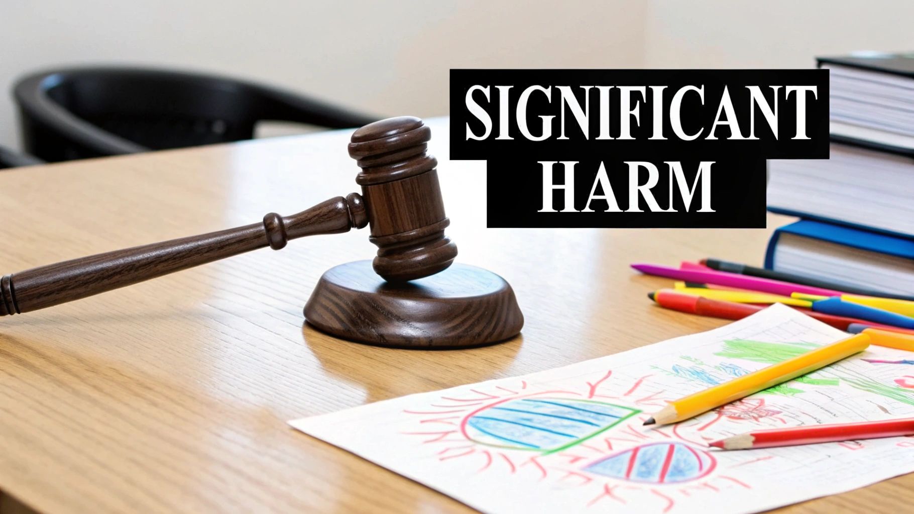 A gavel and a small wooden figure representing a child, symbolizing legal decisions in family court.