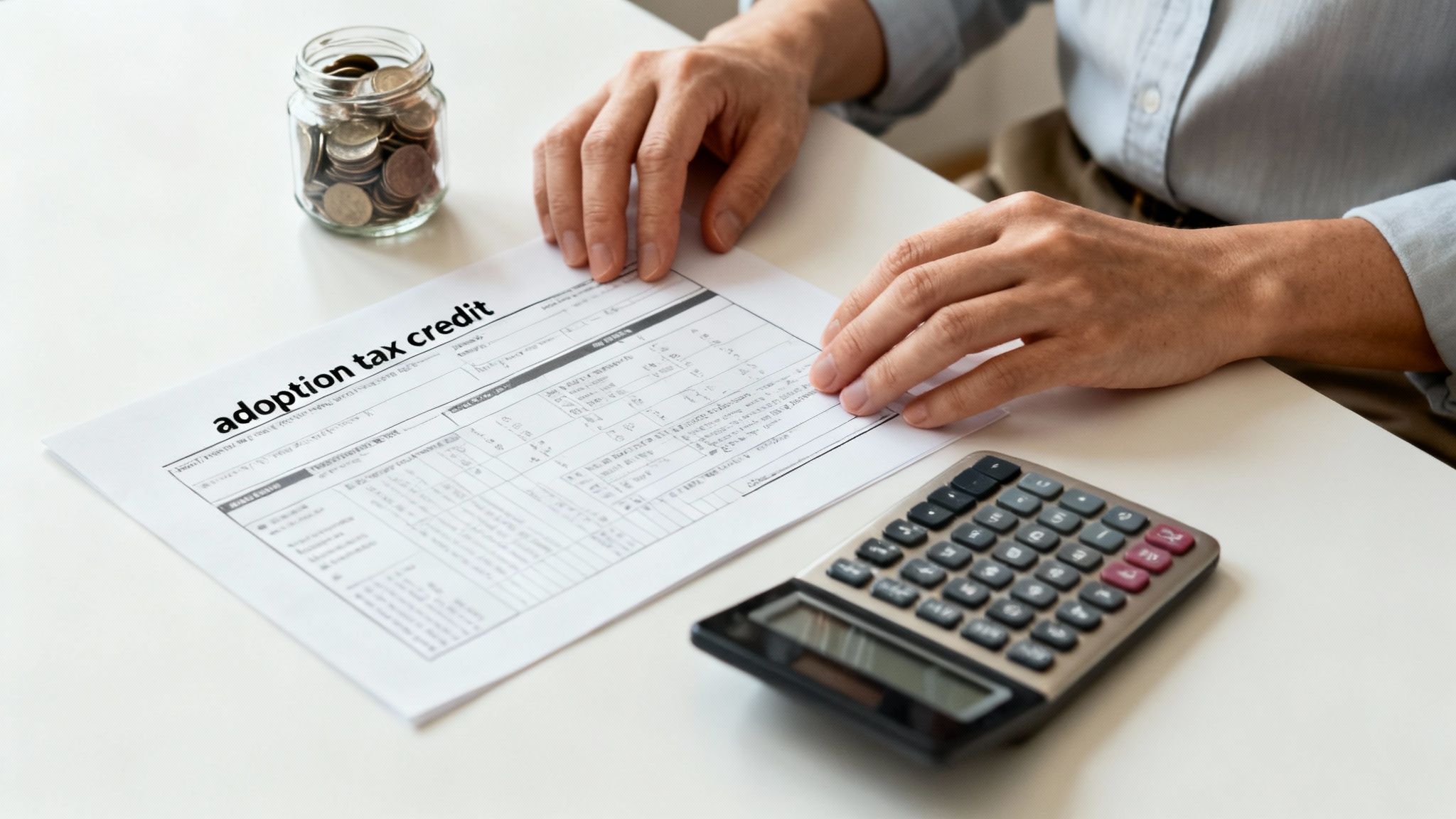 A happy family saves money in a piggy bank for their adoption fund.