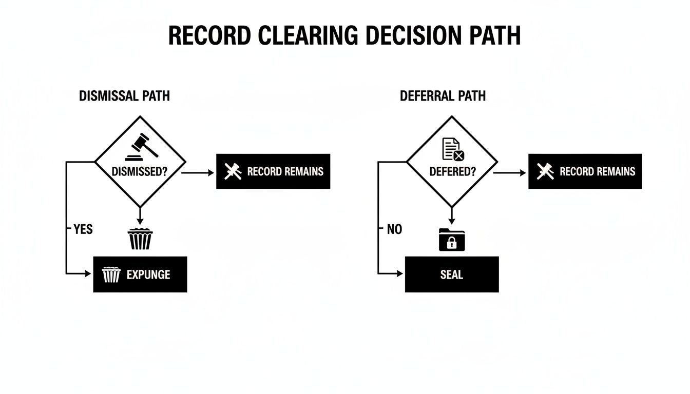 Flowchart illustrating the record clearing decision path for dismissal and deferral options.