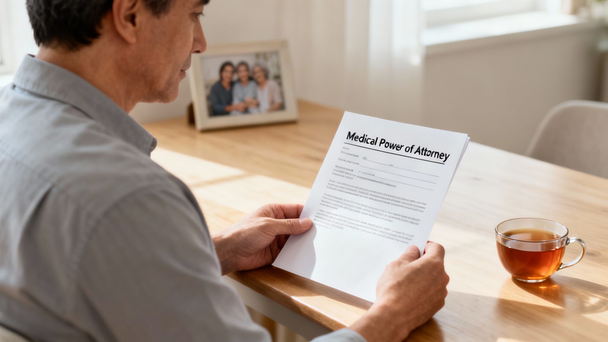 A compassionate healthcare professional reviewing documents with an older patient.