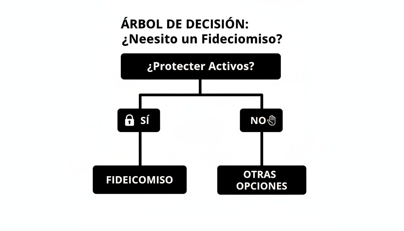 Árbol de decisión que guía sobre la necesidad de un fideicomiso para proteger activos.